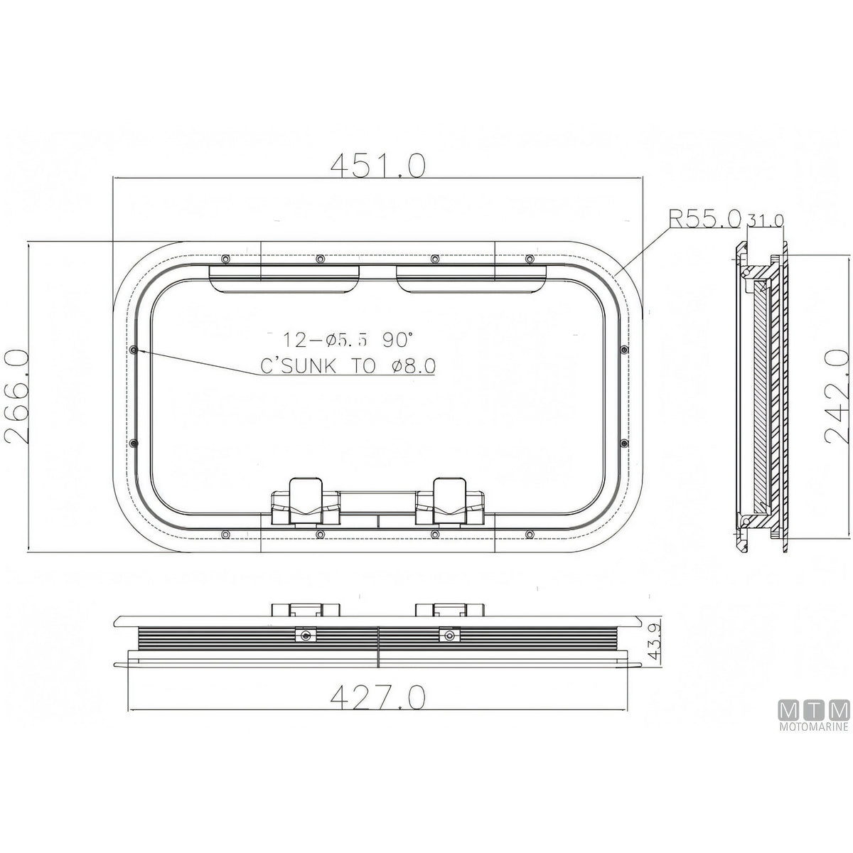 Can SB Oblò G-Type in Alluminio Anodizzato — 451 x 266 mm