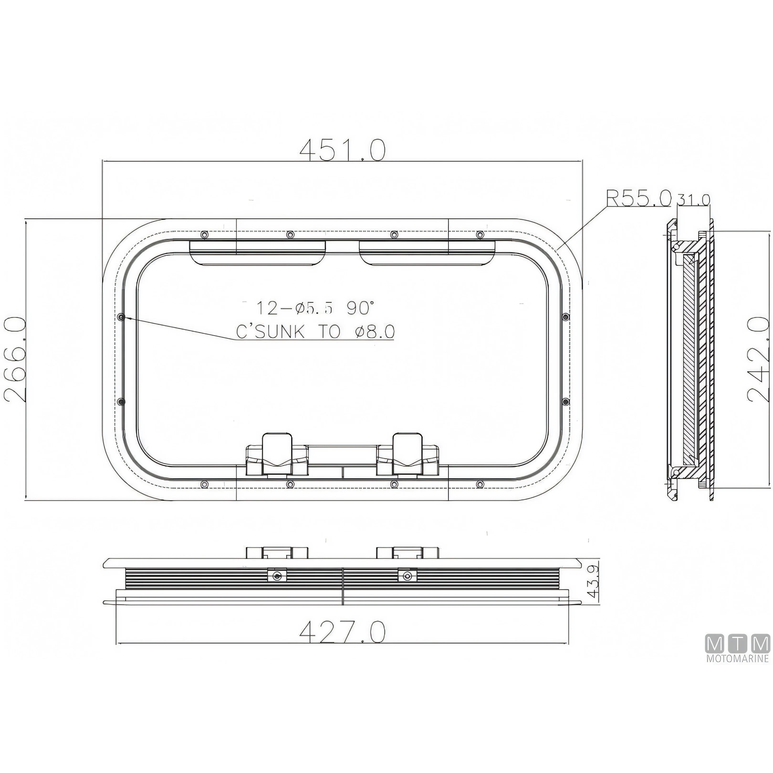 Can SB Oblò G-Type in Alluminio Anodizzato — 451 x 266 mm