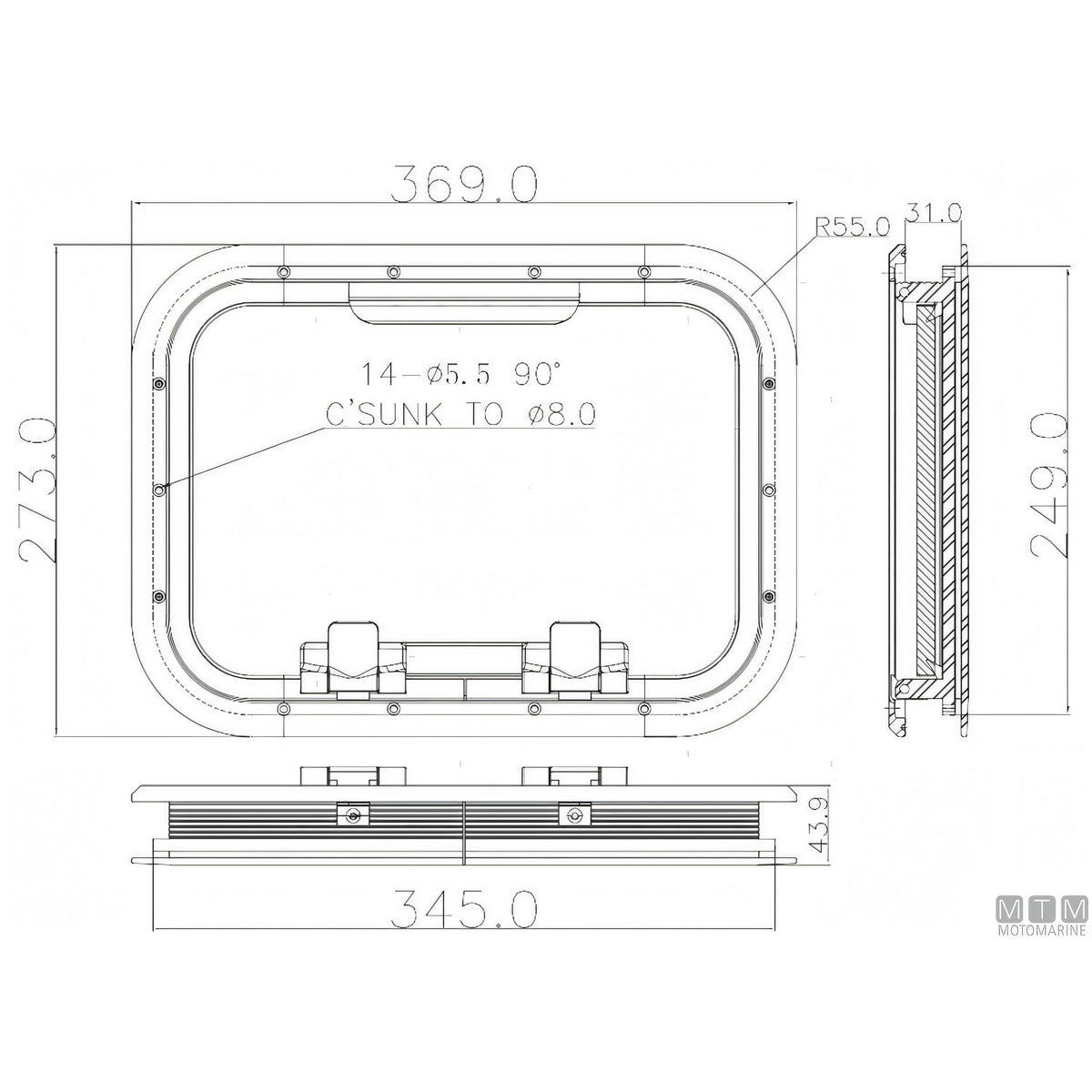 Can SB Oblò G-Type in Alluminio Anodizzato — 369 x 273 mm