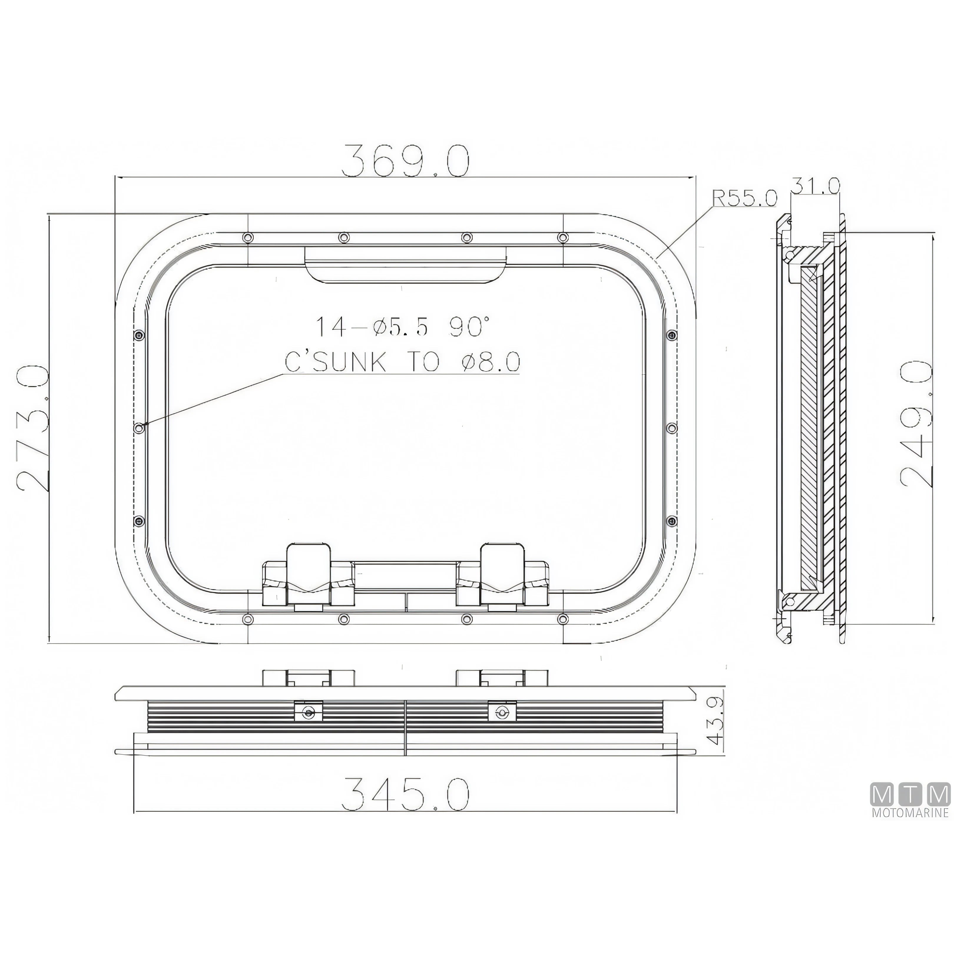 Can SB Oblò G-Type in Alluminio Anodizzato — 369 x 273 mm