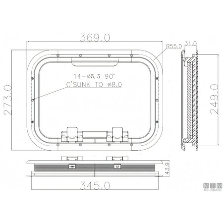 Can SB Oblò G-Type in Alluminio Anodizzato — 369 x 273 mm