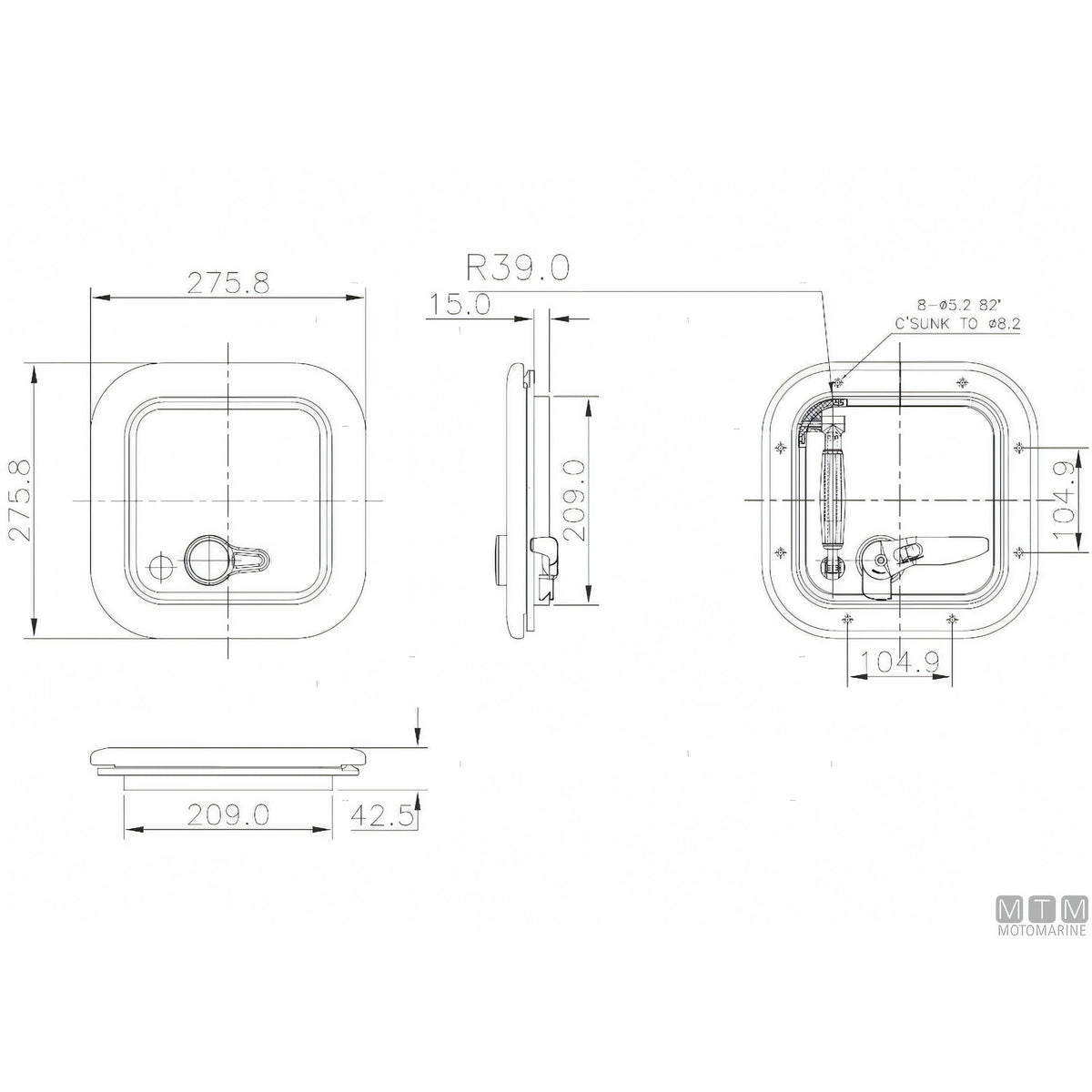 Motomarine osteriggio quadro G-Type alluminio — 271x271 mm