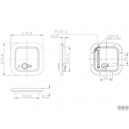 Motomarine osteriggio quadro G-Type alluminio — 271x271 mm
