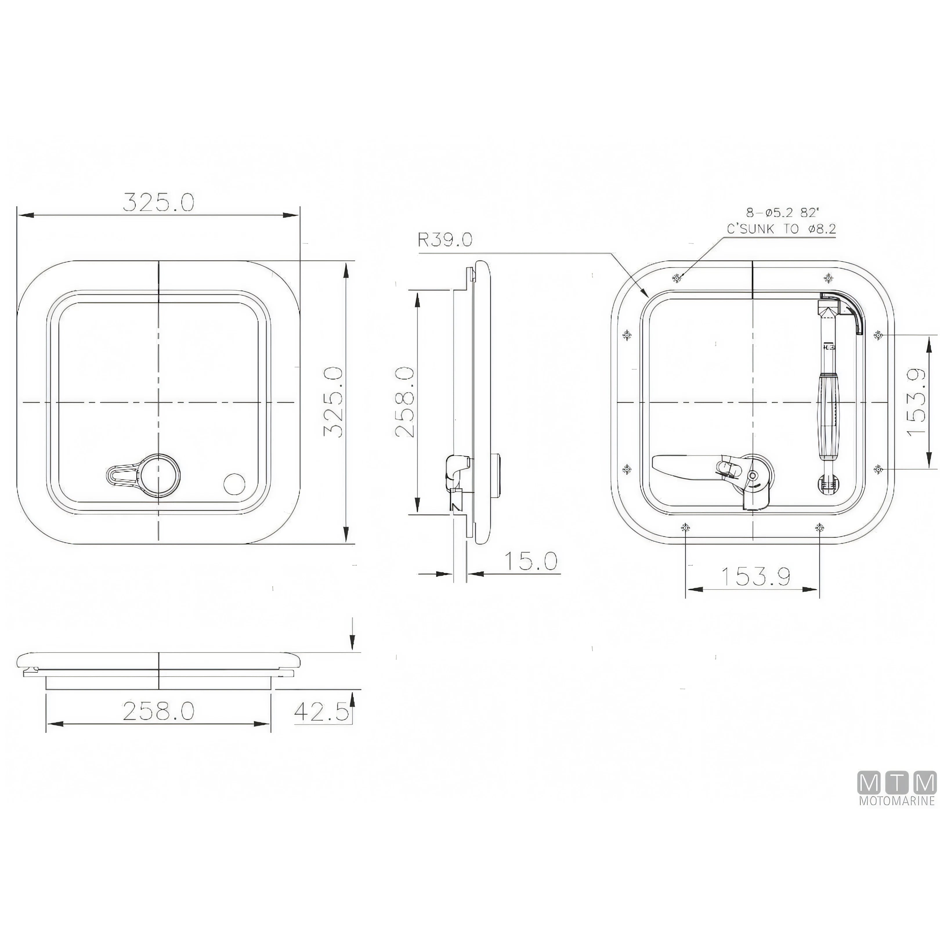 Motomarine osteriggio quadro G-Type alluminio — 320x320 mm