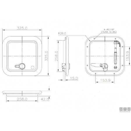 Motomarine osteriggio quadro G-Type alluminio — 320x320 mm