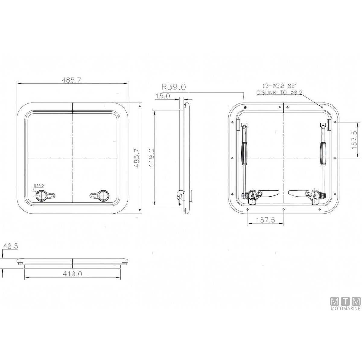 Motomarine osteriggio quadro G-Type alluminio — 481x481 mm