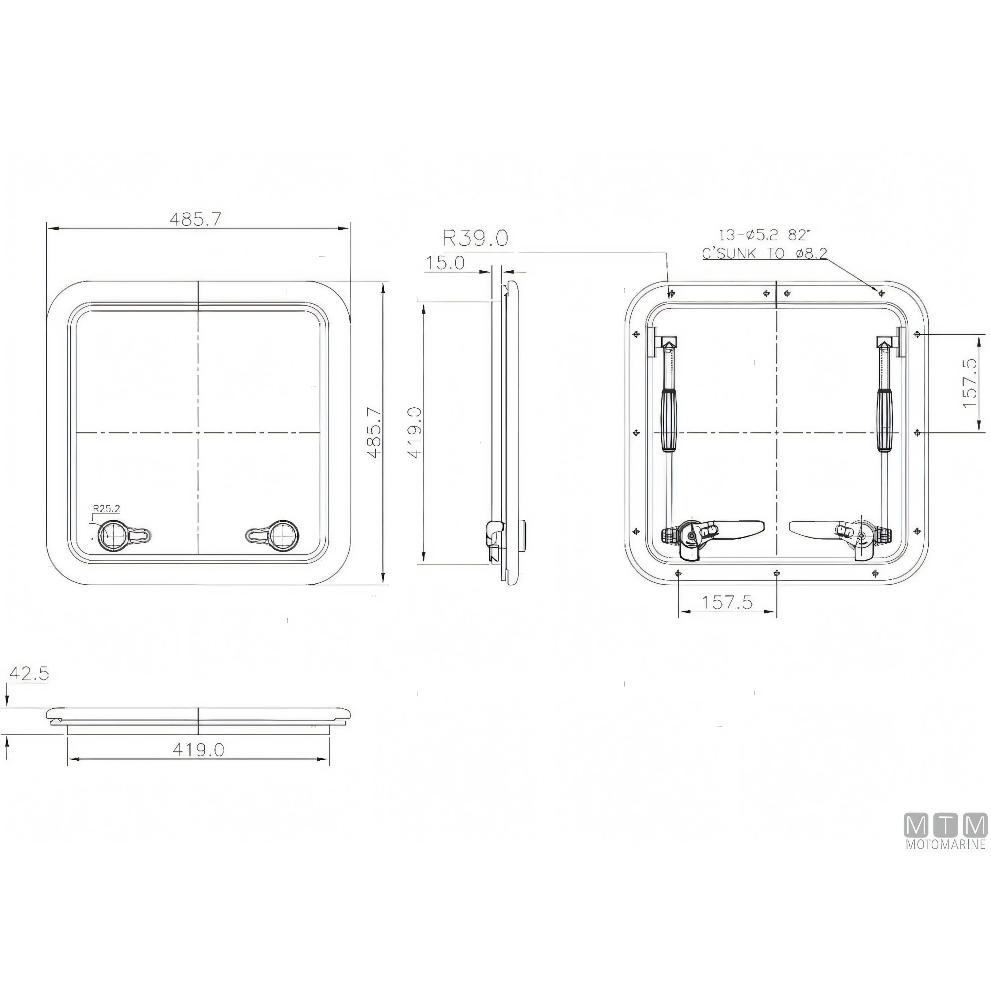 Motomarine osteriggio quadro G-Type alluminio — 481x481 mm
