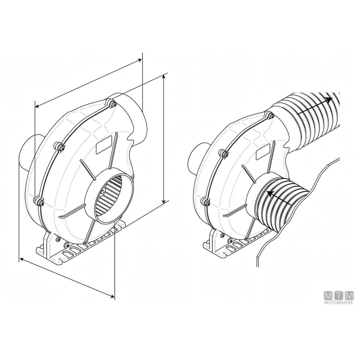 Ocean aspiratore con staffa ventilazione nautica — 550 m³/h - 12V