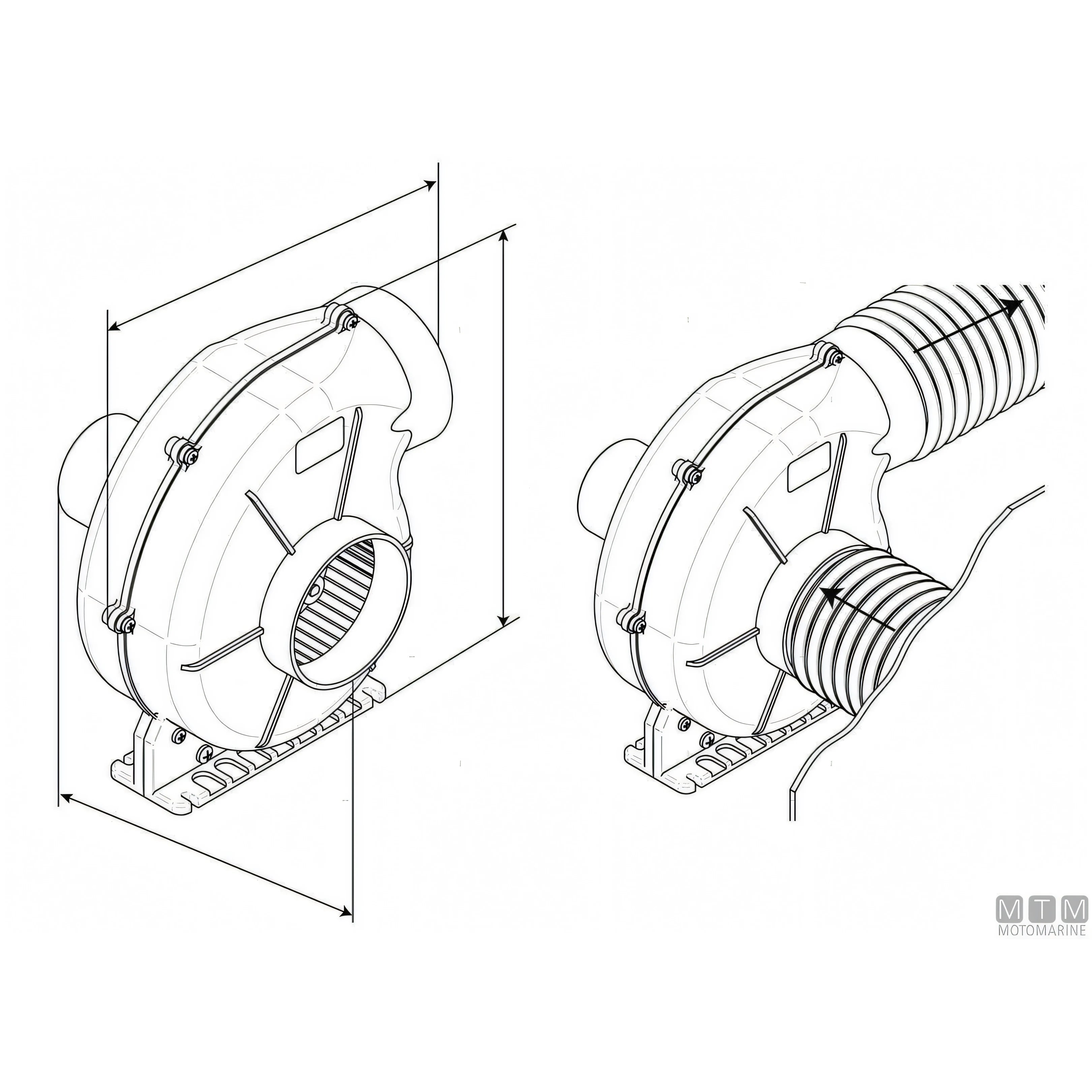 Ocean aspiratore con staffa ventilazione nautica — 550 m³/h - 12V