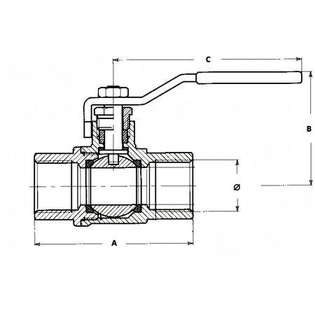 Valvola a sfera inox 316, disegno tecnico