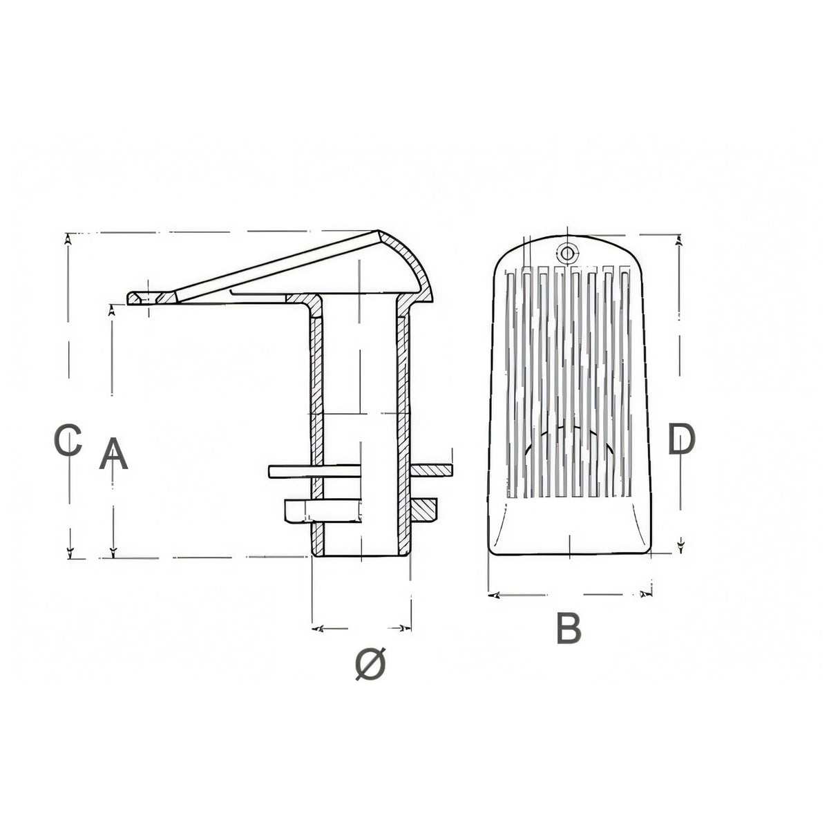 Presa a mare Guidi, disegno tecnico con quote
