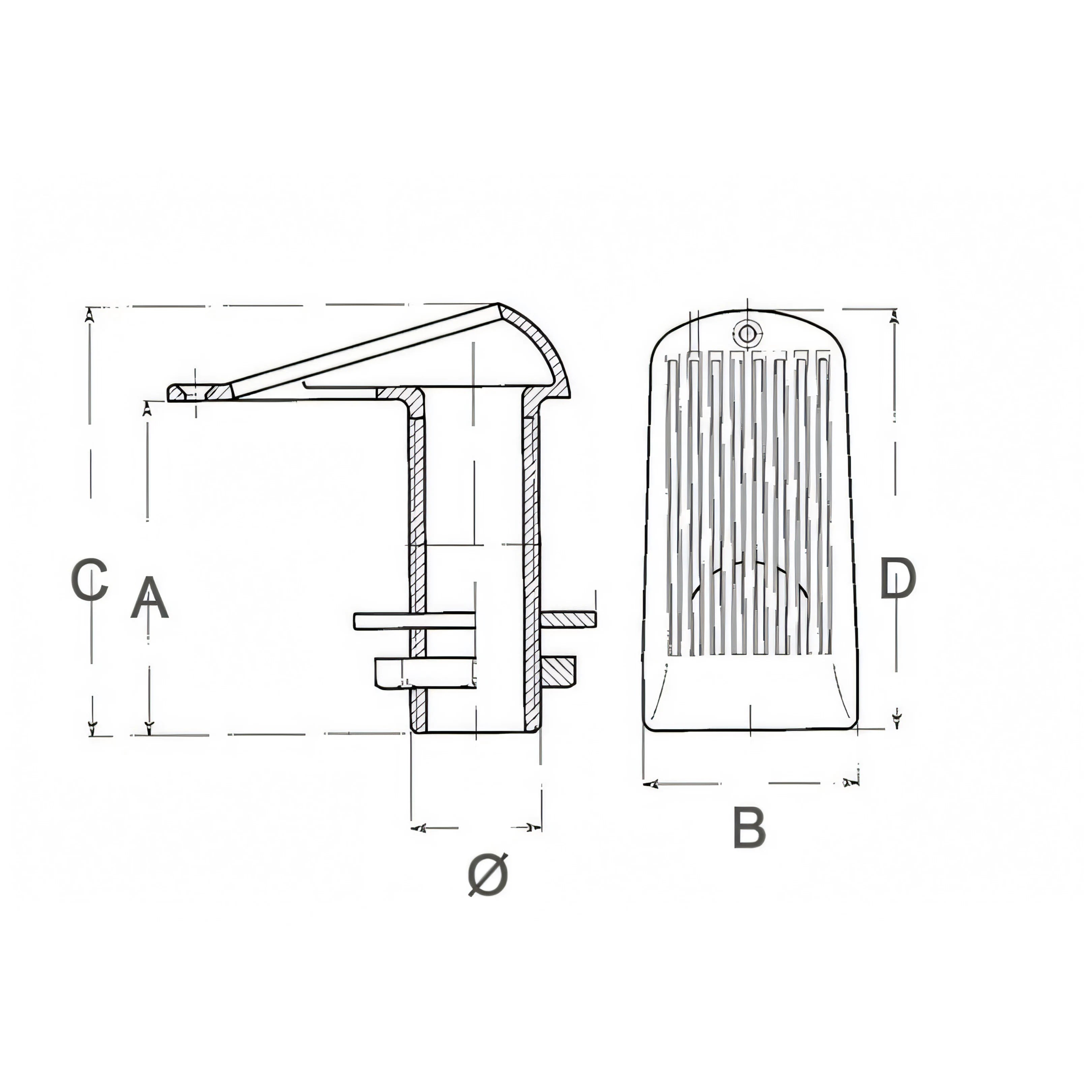 Presa a mare Guidi, disegno tecnico con quote