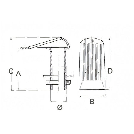Presa a mare Guidi, disegno tecnico con quote