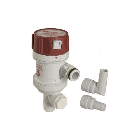 Pompa ossigenatore Rule Livewell-Baitwell 800GPH 12V bianca e rossa con raccordi inclusi | Onautica