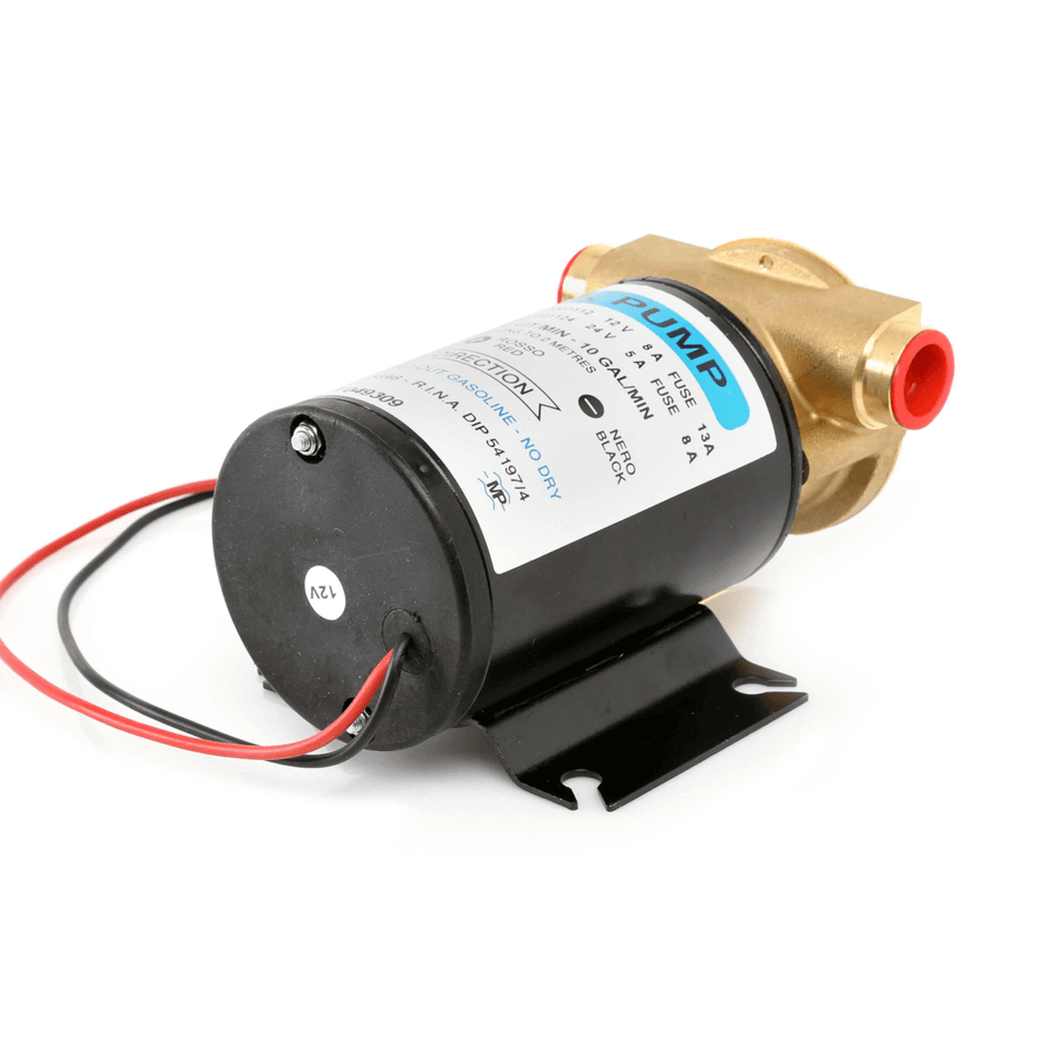 Pompa autoadescante 45 lt/min corpo bronzo 12V con motore nero, staffa di fissaggio e cavi elettrici rosso/nero | Onautica