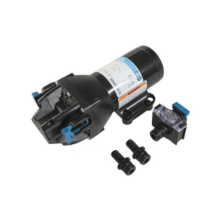 Pompa autoclave Jabsco Par-Max HD nera con raccordi blu, accessori e strumento di misura inclusi | Onautica