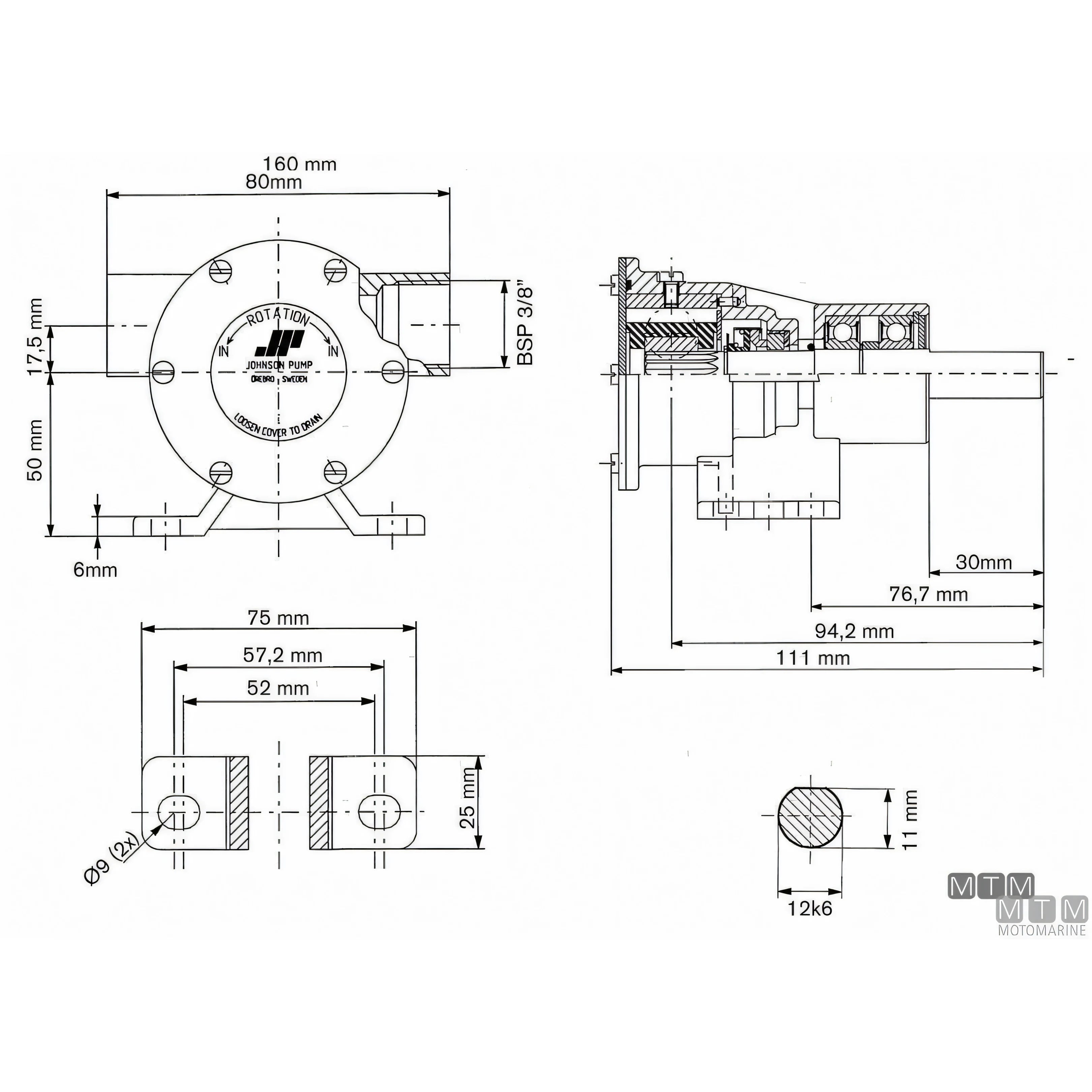 Johnson pompa di raffreddamento F4B-8 in bronzo — F4B-8