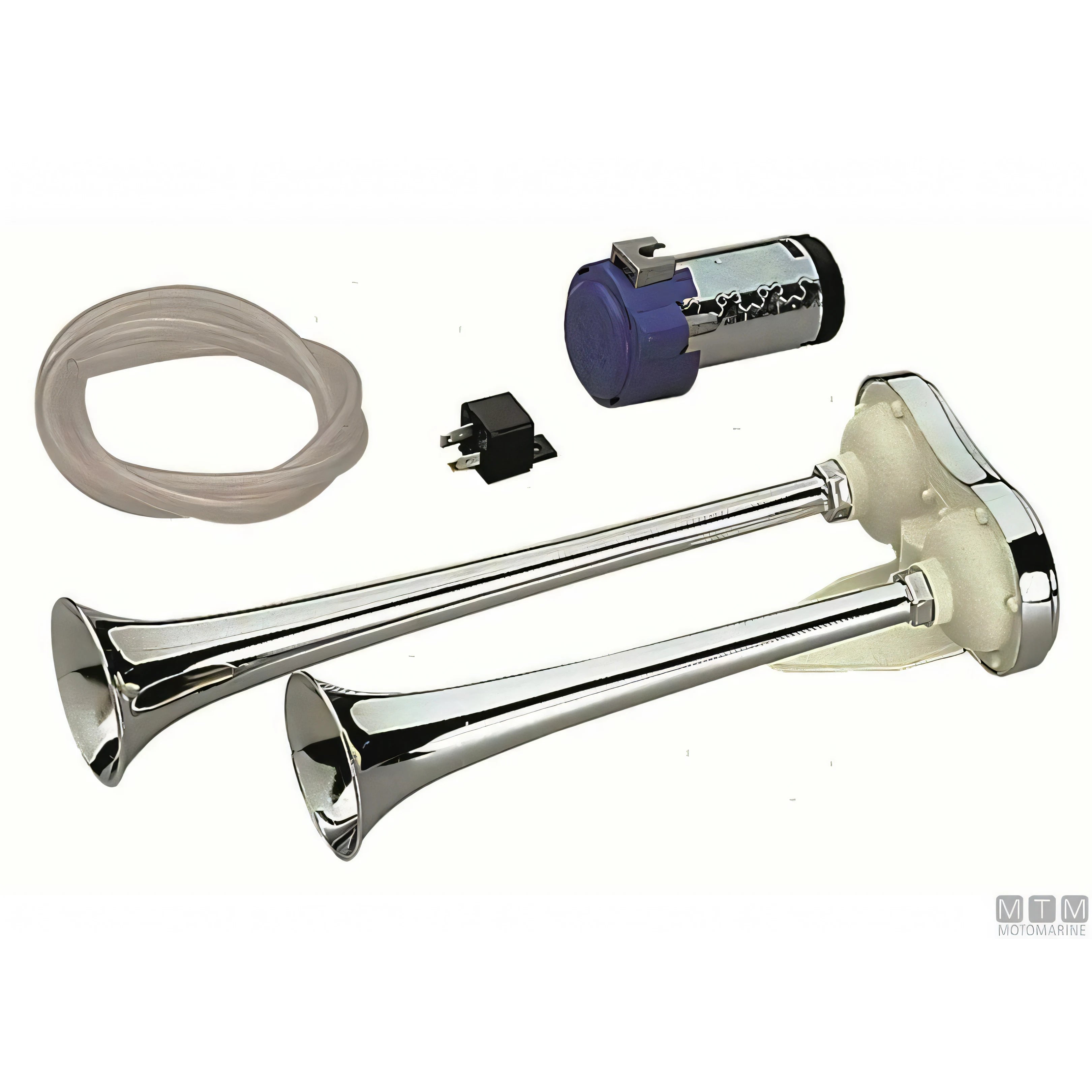 Marco tromba doppia con compressore in ottone cromato — 390 mm - 12V