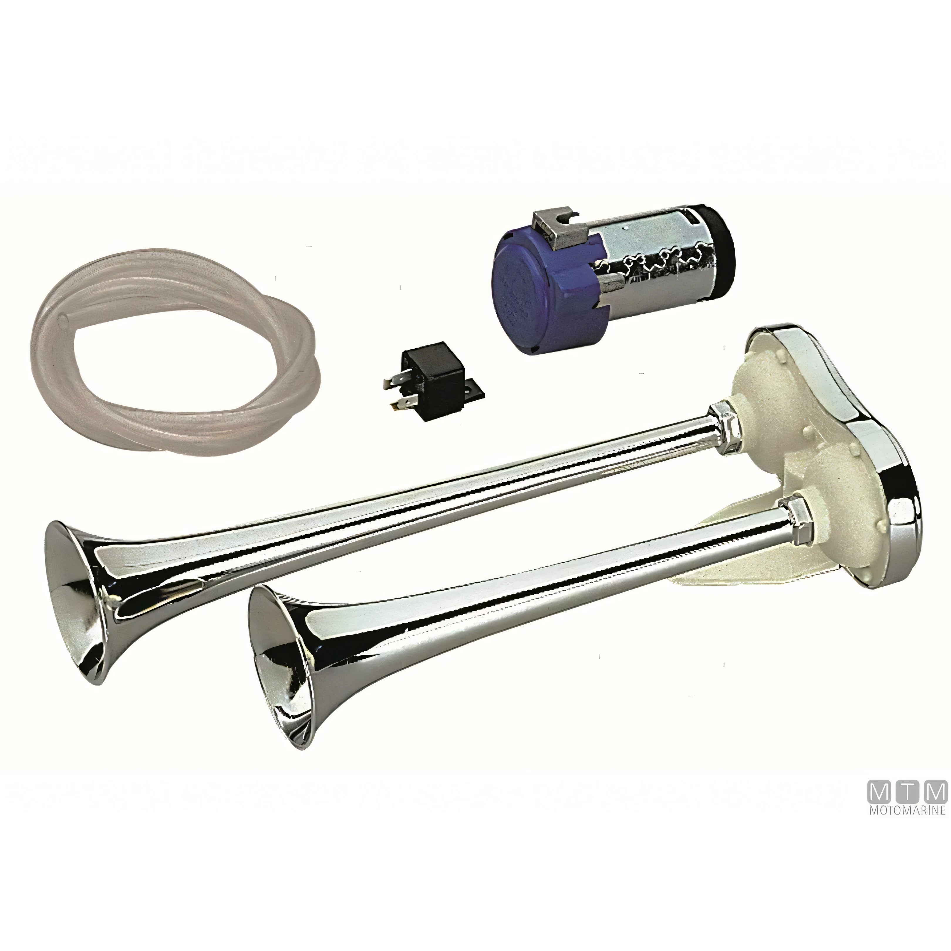 Marco tromba doppia con compressore in ottone cromato — 390 mm - 12V