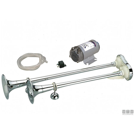 Marco tromba doppia con compressore in ottone cromato — 500 mm - 24V