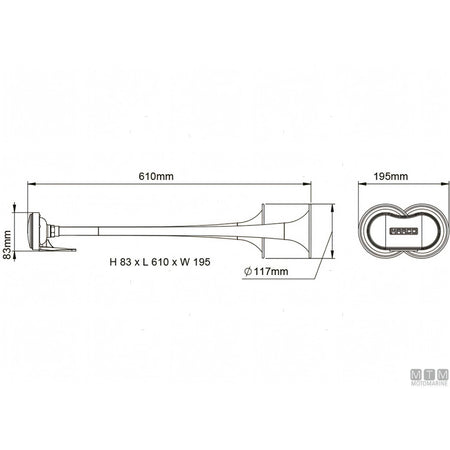 Marco tromba doppia con compressore in ottone cromato — 500 mm - 24V