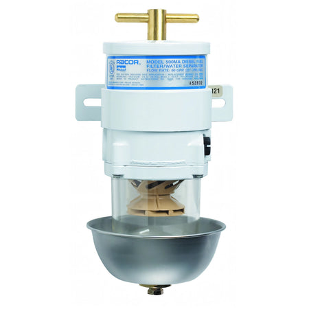 Racor filtro separatore gasolio/acqua 500 MA completo, corpo bianco con coppetta trasparente