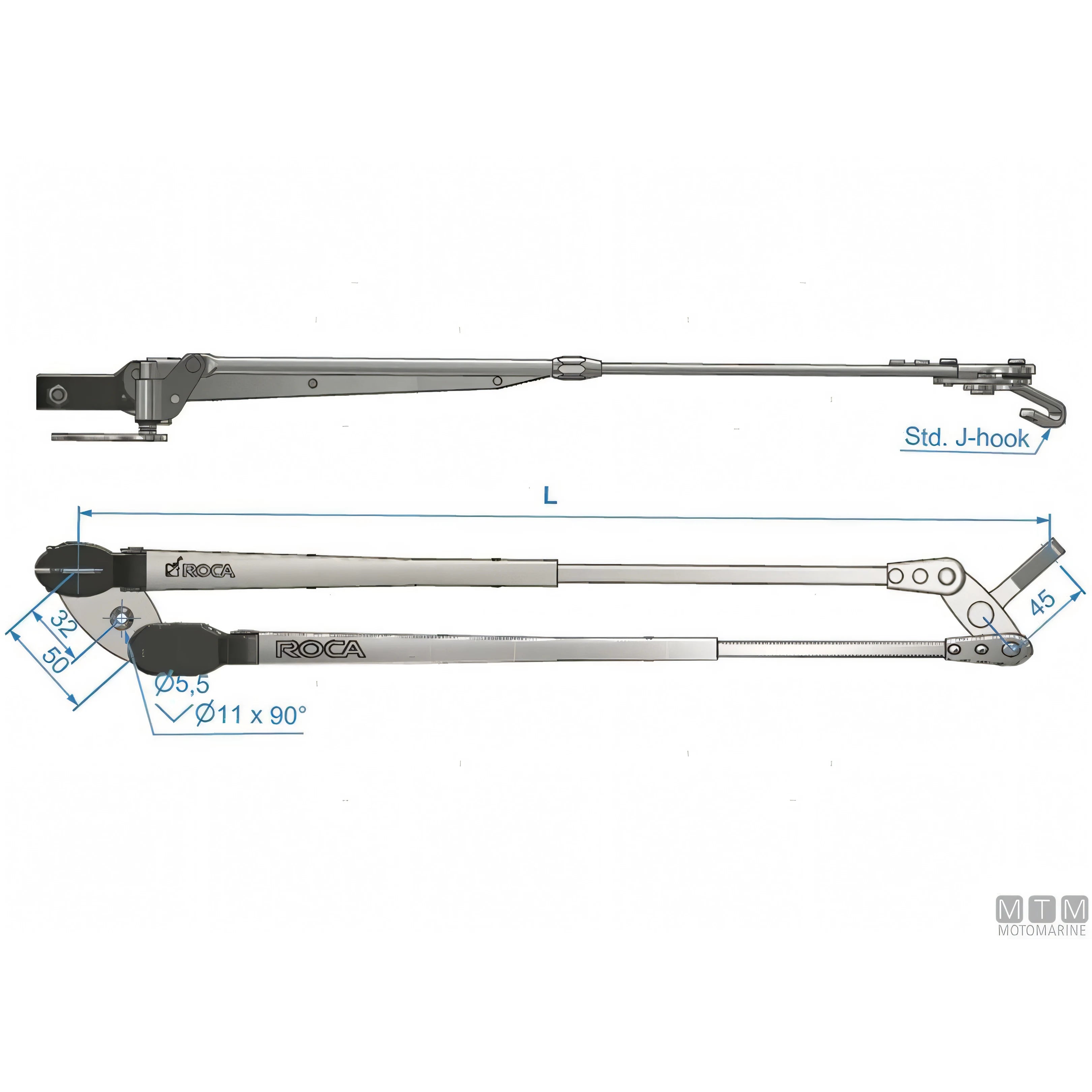 Roca braccio tergicristallo a pantografo telescopico in acciaio inox — 324/460 mm - Lucido