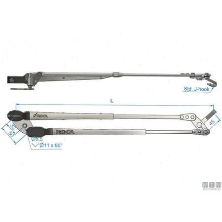 Roca braccio tergicristallo a pantografo telescopico in acciaio inox — 324/460 mm - Lucido