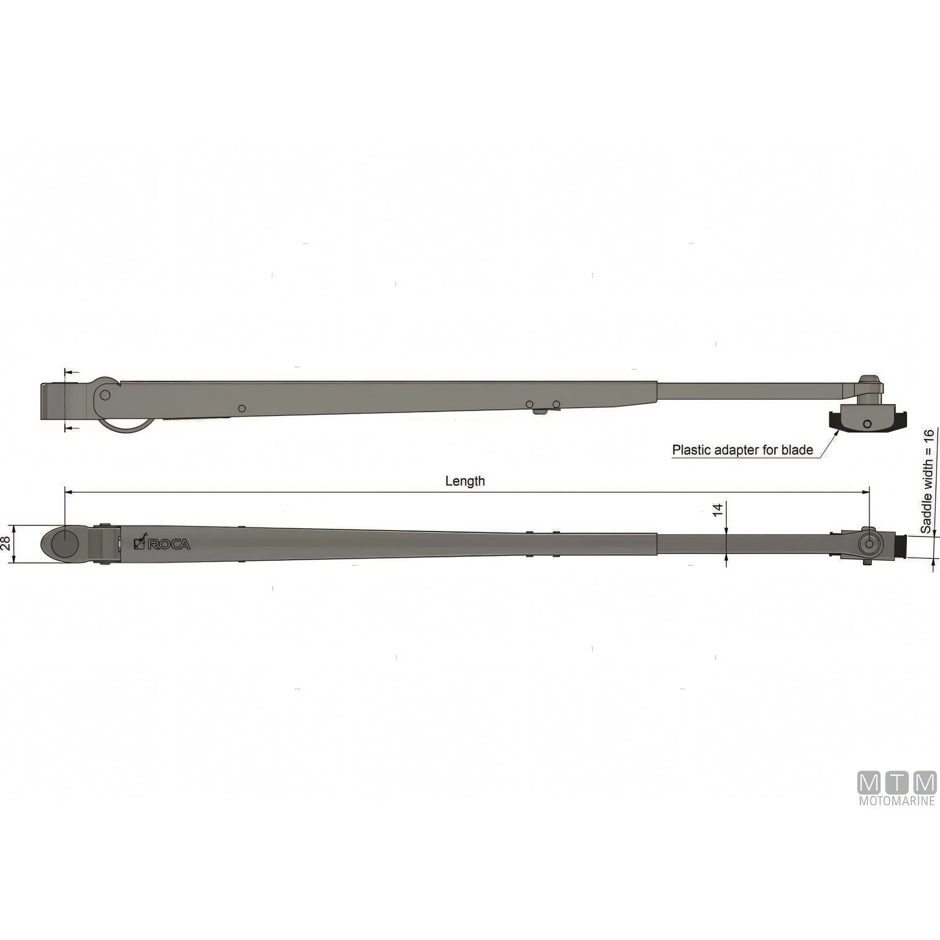 Roca tergicristallo W25 motore inox — Braccio inox brunito 630-900 mm