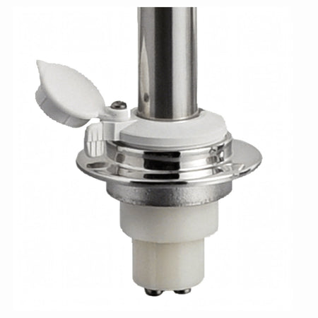 Fanale navigazione 360° su asta inox con base cromata e lente bianca, dettaglio supporto | Onautica