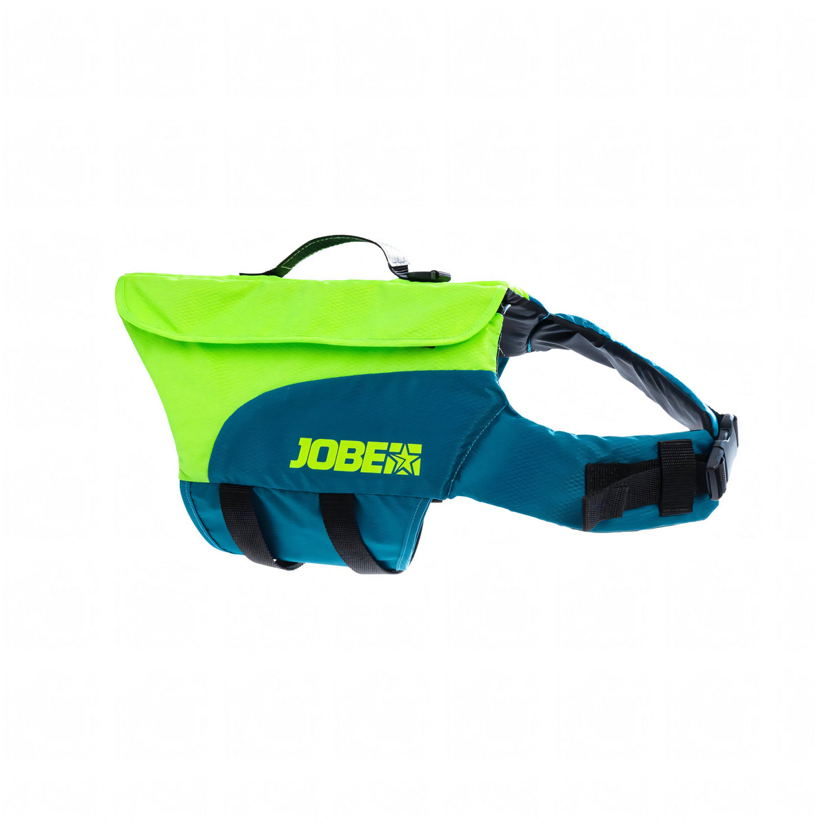 Giubbotto salvagente per cani Jobe Pet Vest, vista prodotto con maniglia superiore e logo Jobe