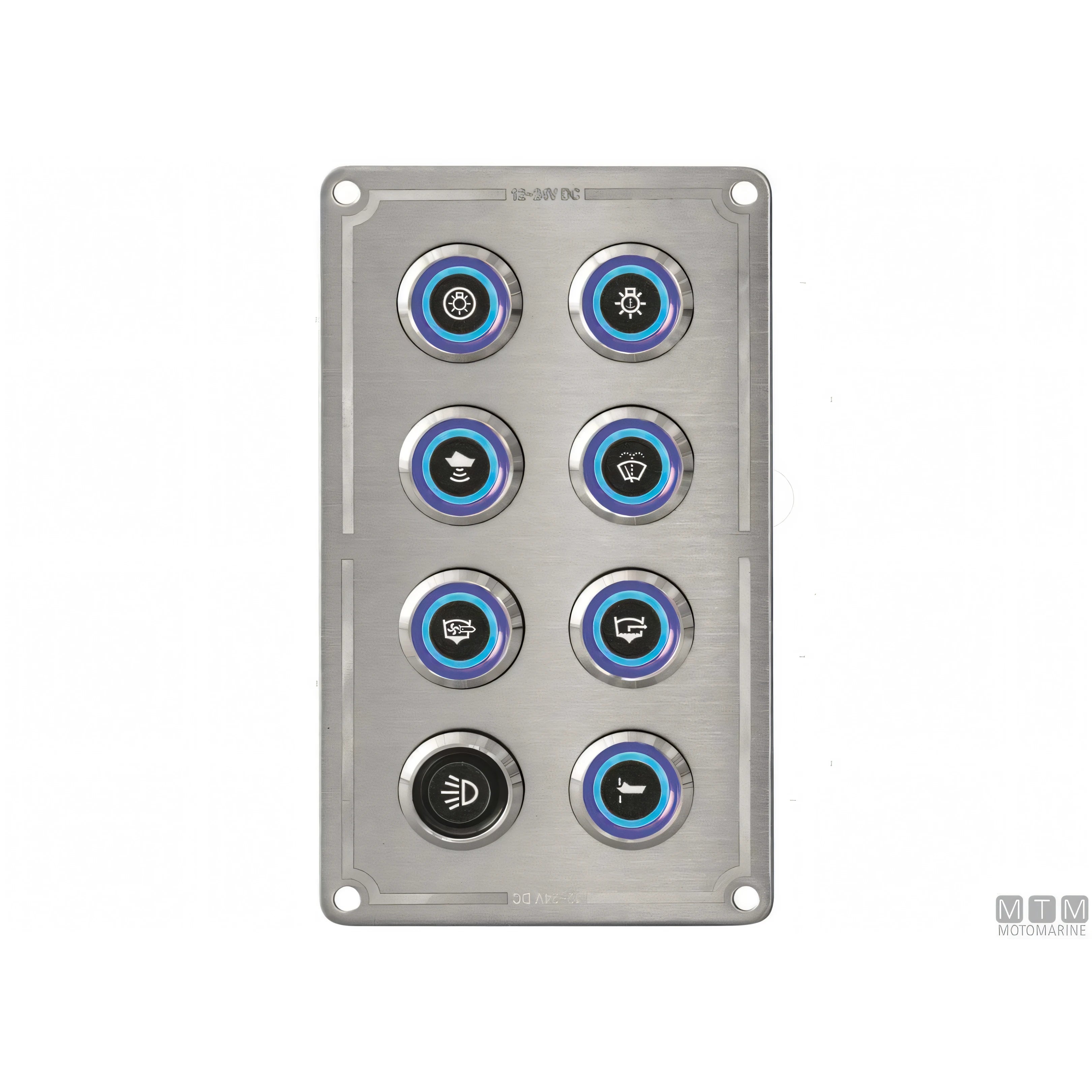 Motomarine pannello quadro elettrico inox con pulsanti inox — 8 pulsanti - 80x140 mm
