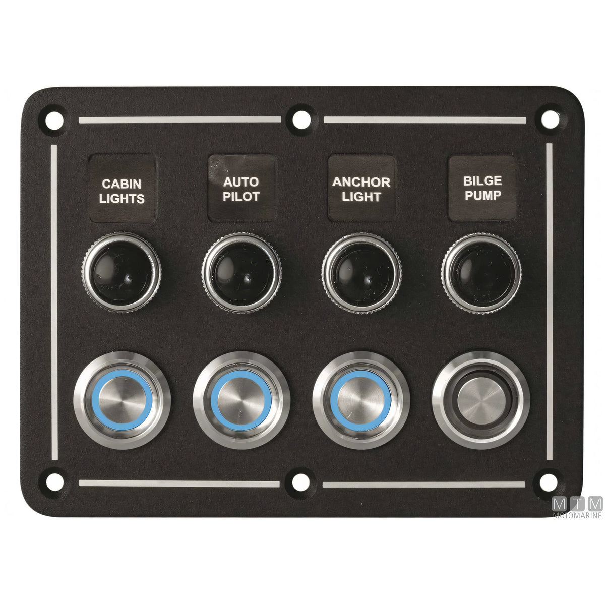 Motomarine pannello quadro elettrico alluminio pulsanti inox — 4 posizioni - 95x125 mm