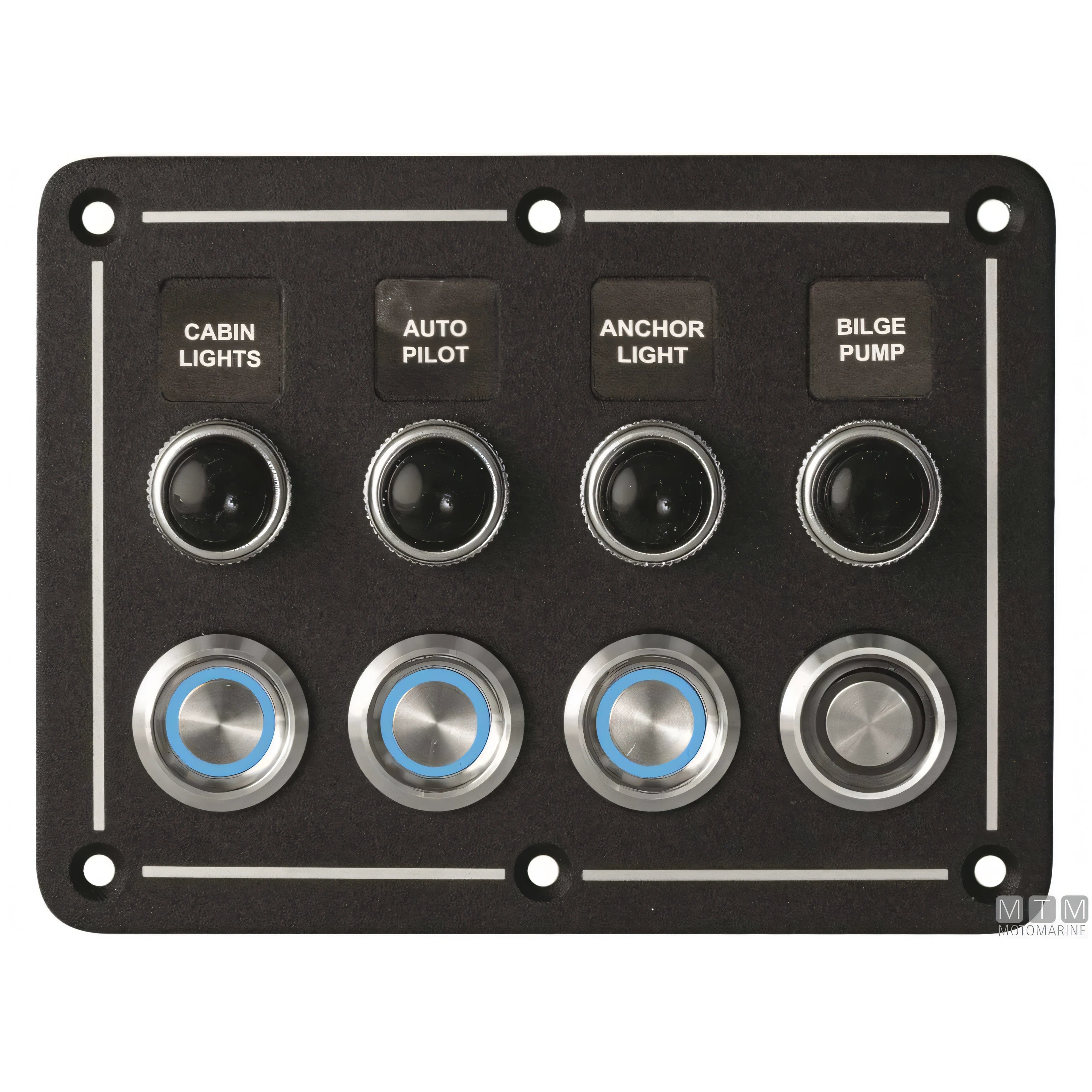 Motomarine pannello quadro elettrico alluminio pulsanti inox — 4 posizioni - 95x125 mm