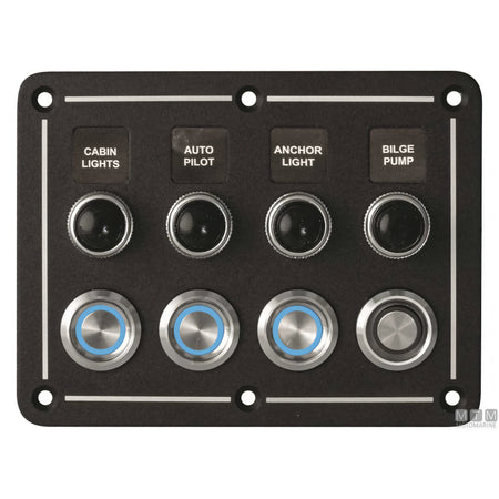 Motomarine pannello quadro elettrico alluminio pulsanti inox — 4 posizioni - 95x125 mm
