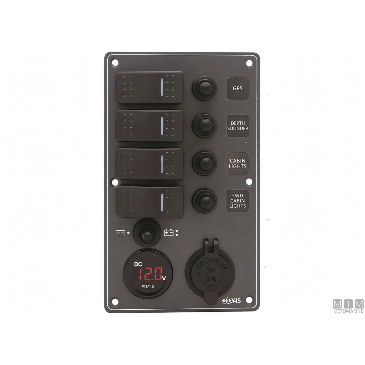 Motomarine pannello quadro elettrico C7 in alluminio nero IP66 — Presa USB