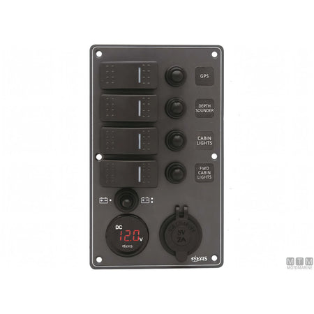 Motomarine pannello quadro elettrico C7 in alluminio nero IP66 — Presa USB