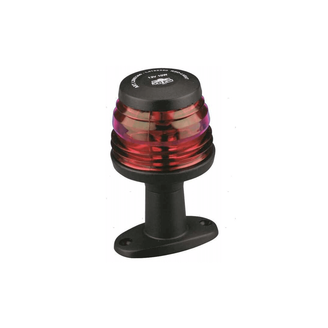 Fanale testa d'albero 360° rosso con corpo nero in plastica su base ovale, omologato R.I.N.A. 12V 10W | Onautica