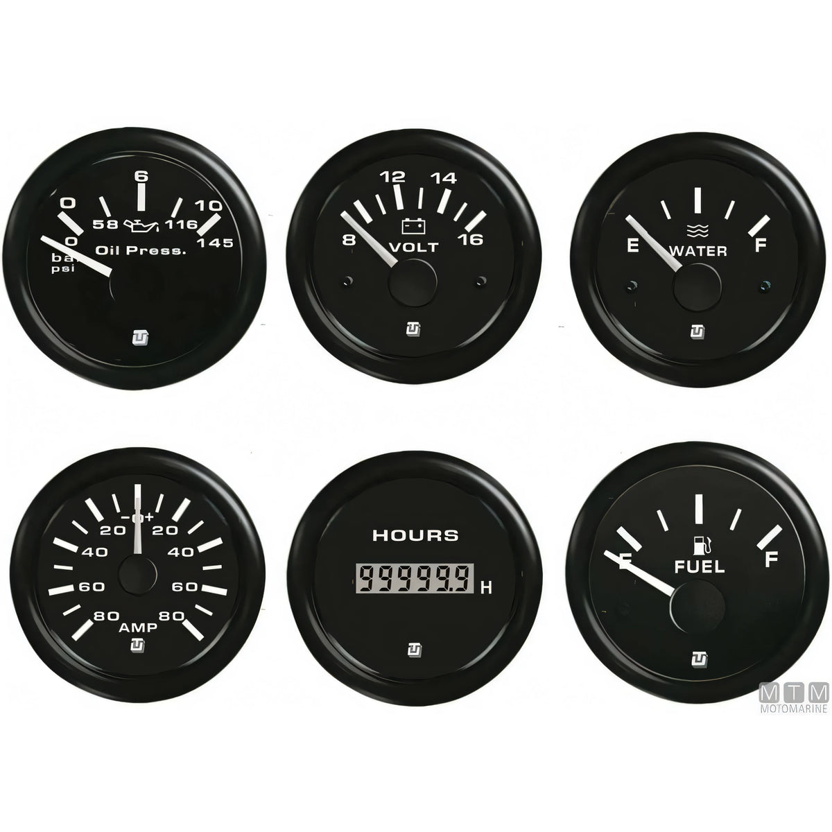 Uflex Ultra Black strumento nautico quadrante nero — Pressione olio 0-5 bar Ø52mm