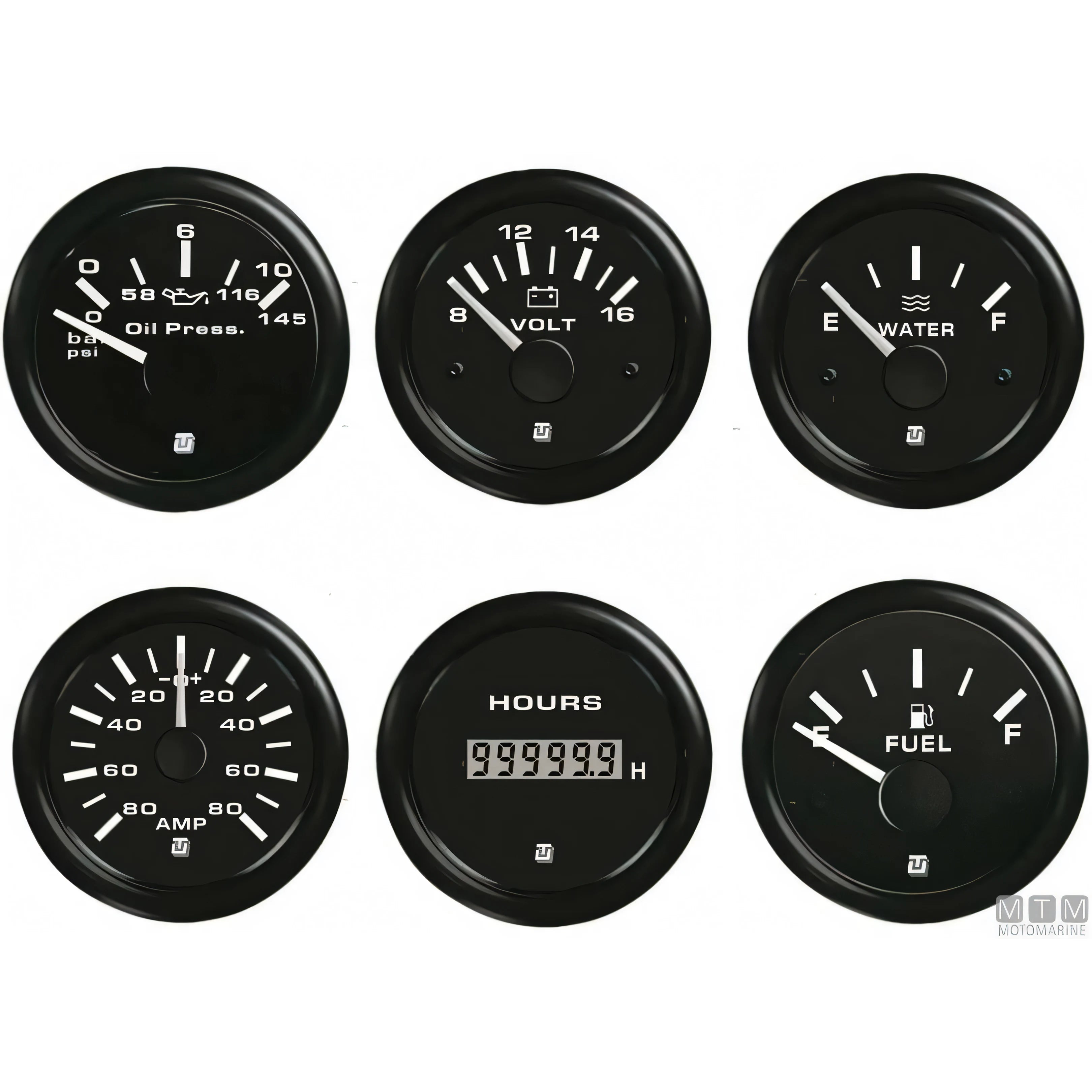 Uflex Ultra Black strumento nautico quadrante nero — Pressione olio 0-5 bar Ø52mm