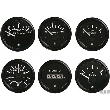 Uflex Ultra Black strumento nautico quadrante nero — Pressione olio 0-5 bar Ø52mm