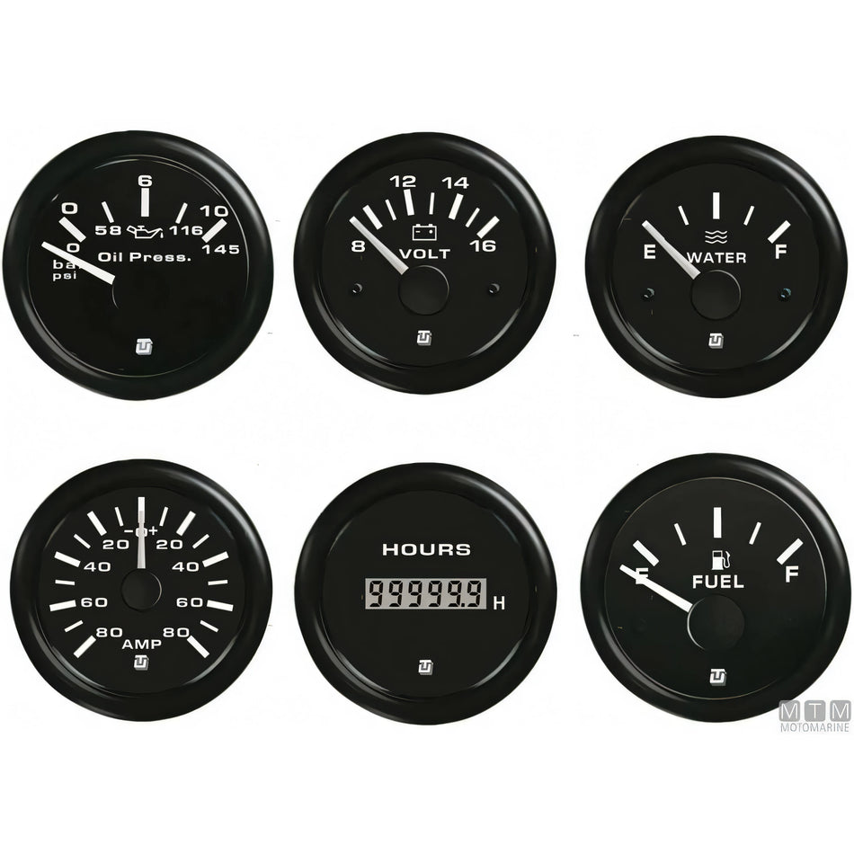 Uflex Ultra Black strumento nautico quadrante nero — Pressione olio 0-5 bar Ø52mm