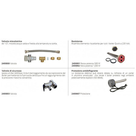 Boiler Quick B3, disegno tecnico con dimensioni
