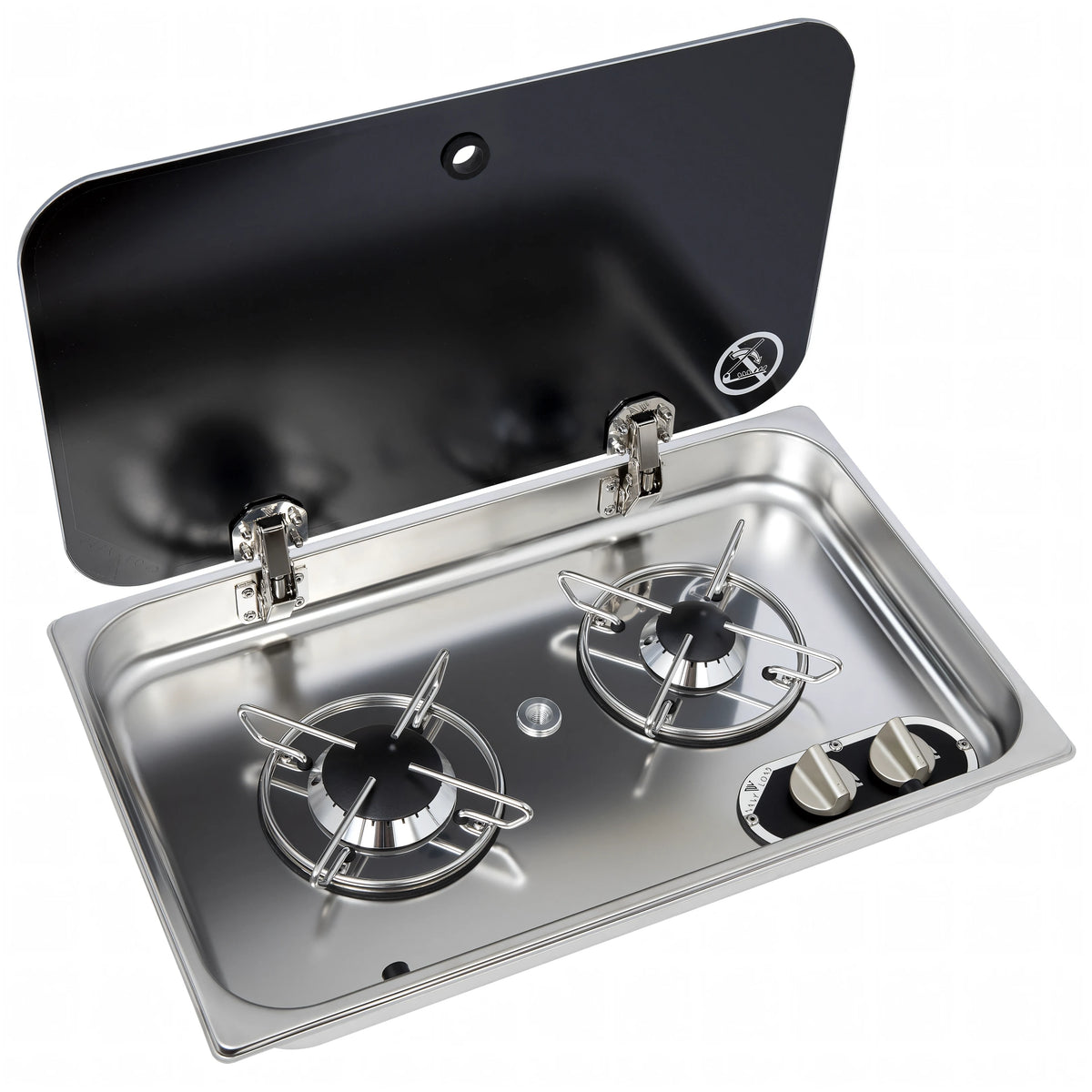 Piano cottura Navyload 2 fuochi in acciaio inox con coperchio in vetro