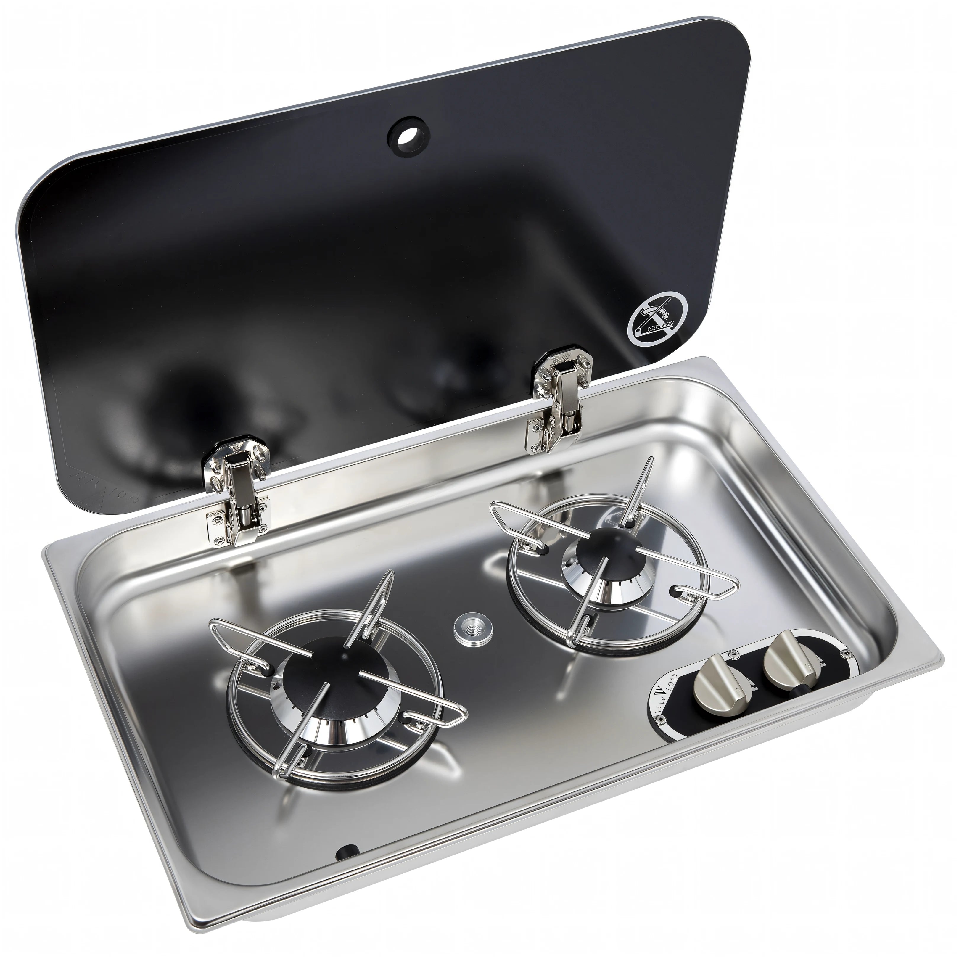 Piano cottura Navyload 2 fuochi in acciaio inox con coperchio in vetro