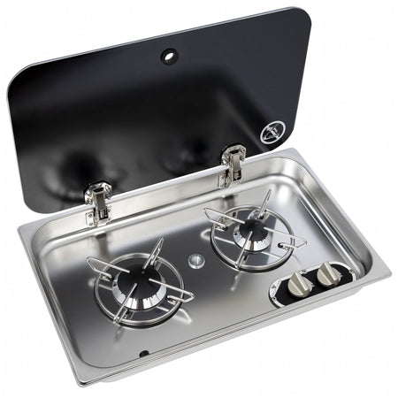 Piano cottura Navyload 2 fuochi in acciaio inox con coperchio in vetro