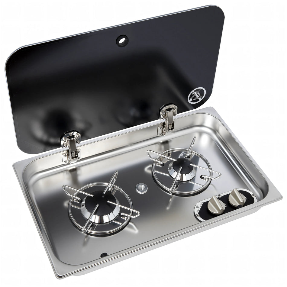 Piano cottura Navyload 2 fuochi in acciaio inox con coperchio in vetro