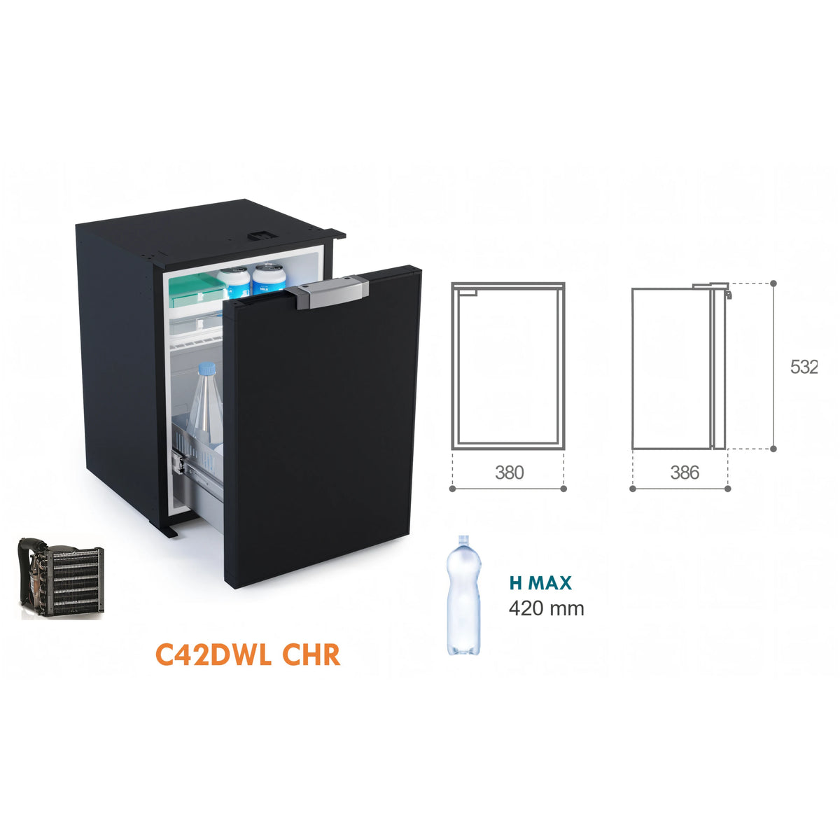 Frigorifero Vitrifrigo a cassetto aperto con contenuto accessibile