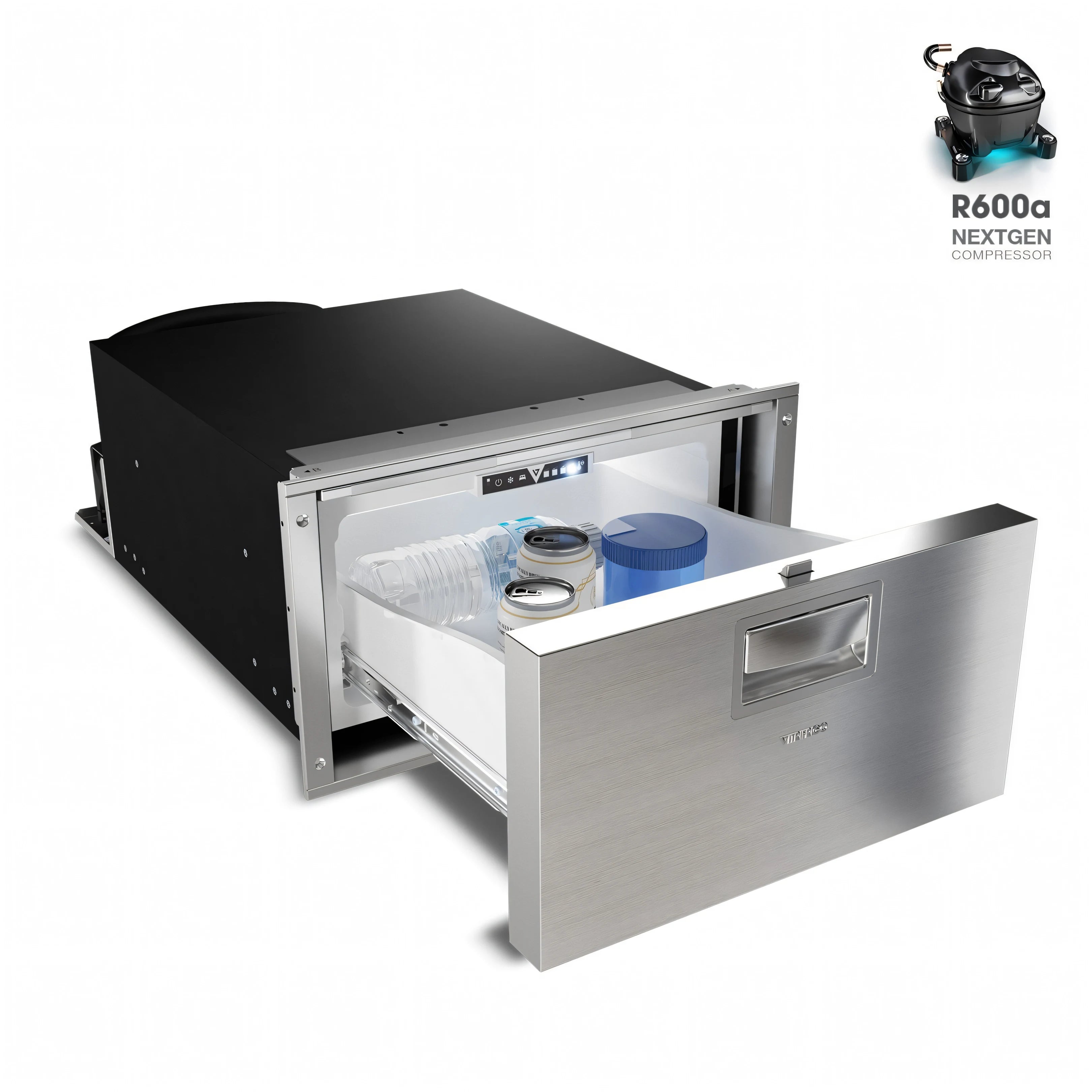 Frigo compatto Vitrifrigo, cassetto aperto