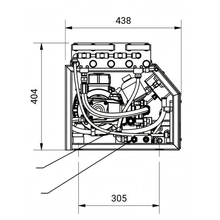 Disegno tecnico del dissalatore Aqua-Base Aruba Comfort, vista frontale con i componenti interni